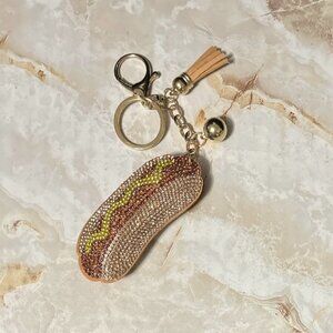 Hotdog Tassel Bling Faux Suede Stuffed Pillow Key Chain Handbag Charm